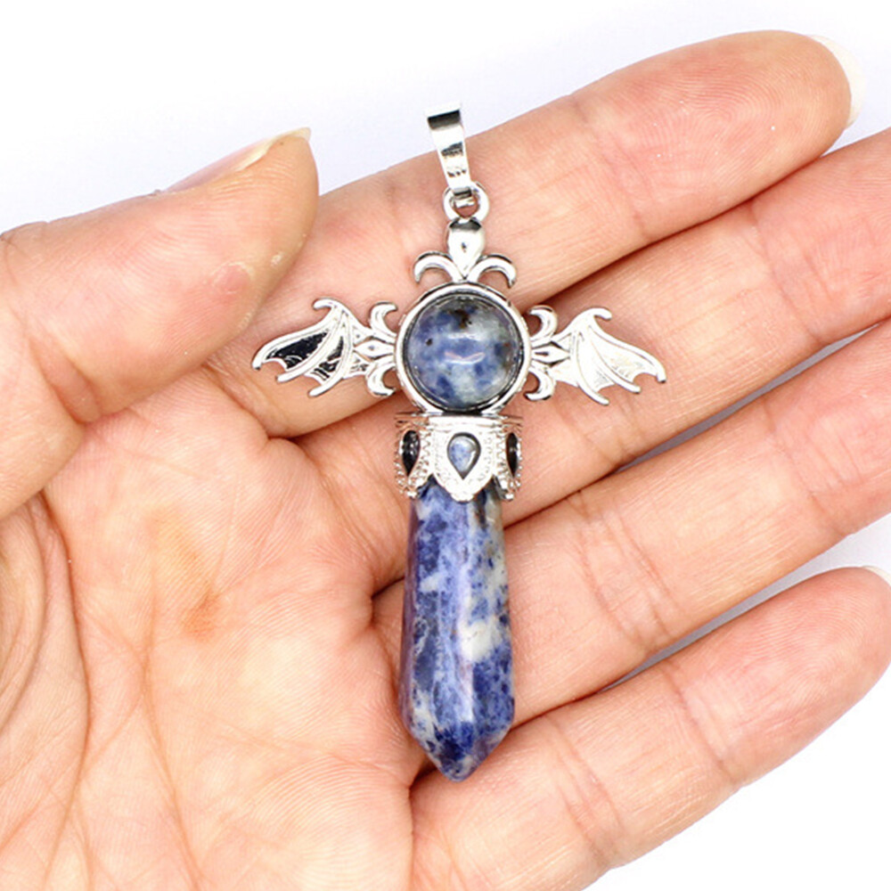 Natural Angel Wing Crystal Point Hexagonal Column Pendant Bead Stone Healing New