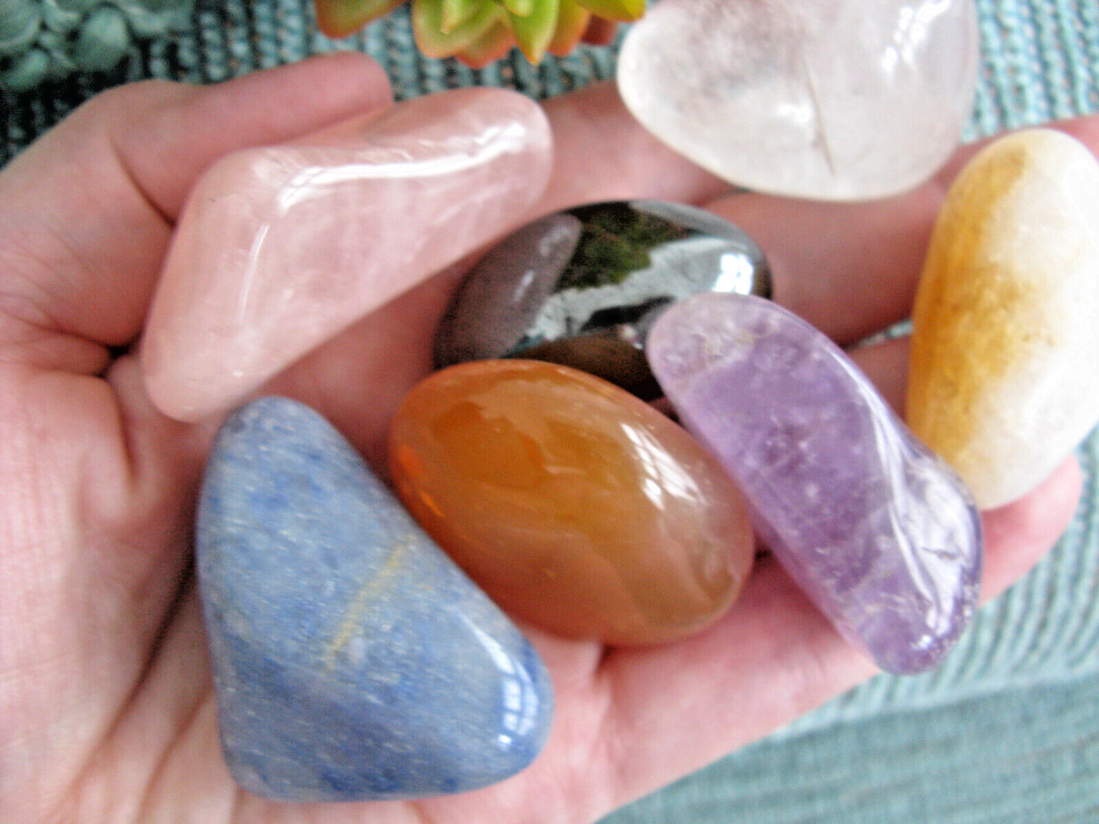 NEW XL CHAKRA NATURAL CRYSTAL HEALING GEMSTONE SET W/7 & BAG
