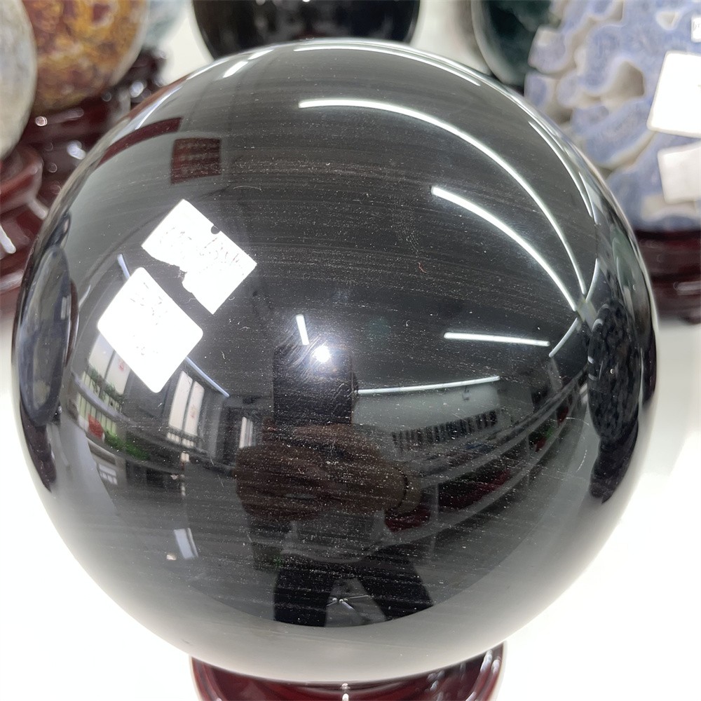 14LB 6.3″ Natural A++ Silver Obsidian Sphere Ball Crystal Quartz Energy Decor