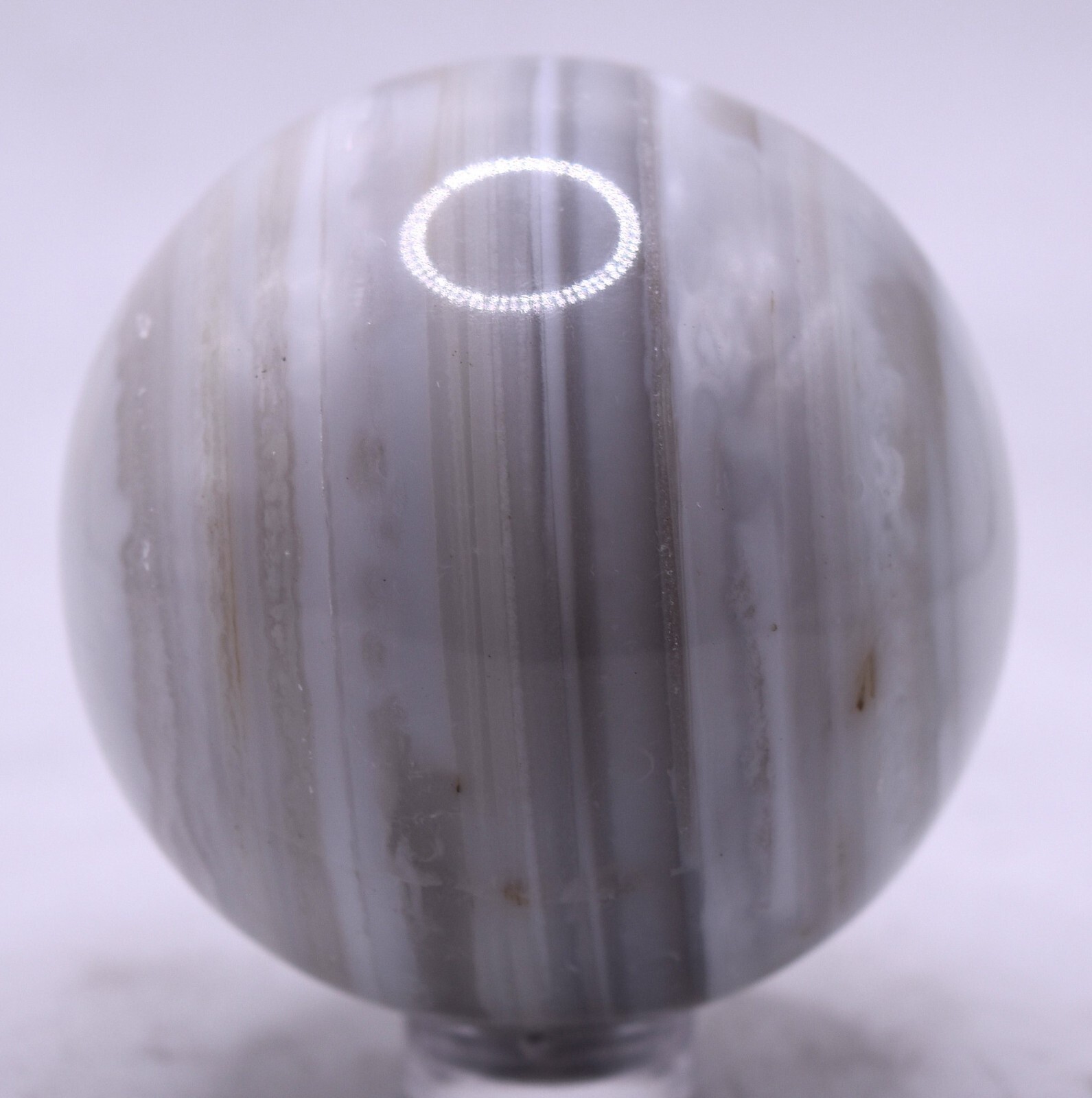 49mm Silverish White Banded Agate Sphere Polished Chalcedony Mineral India (1PC)