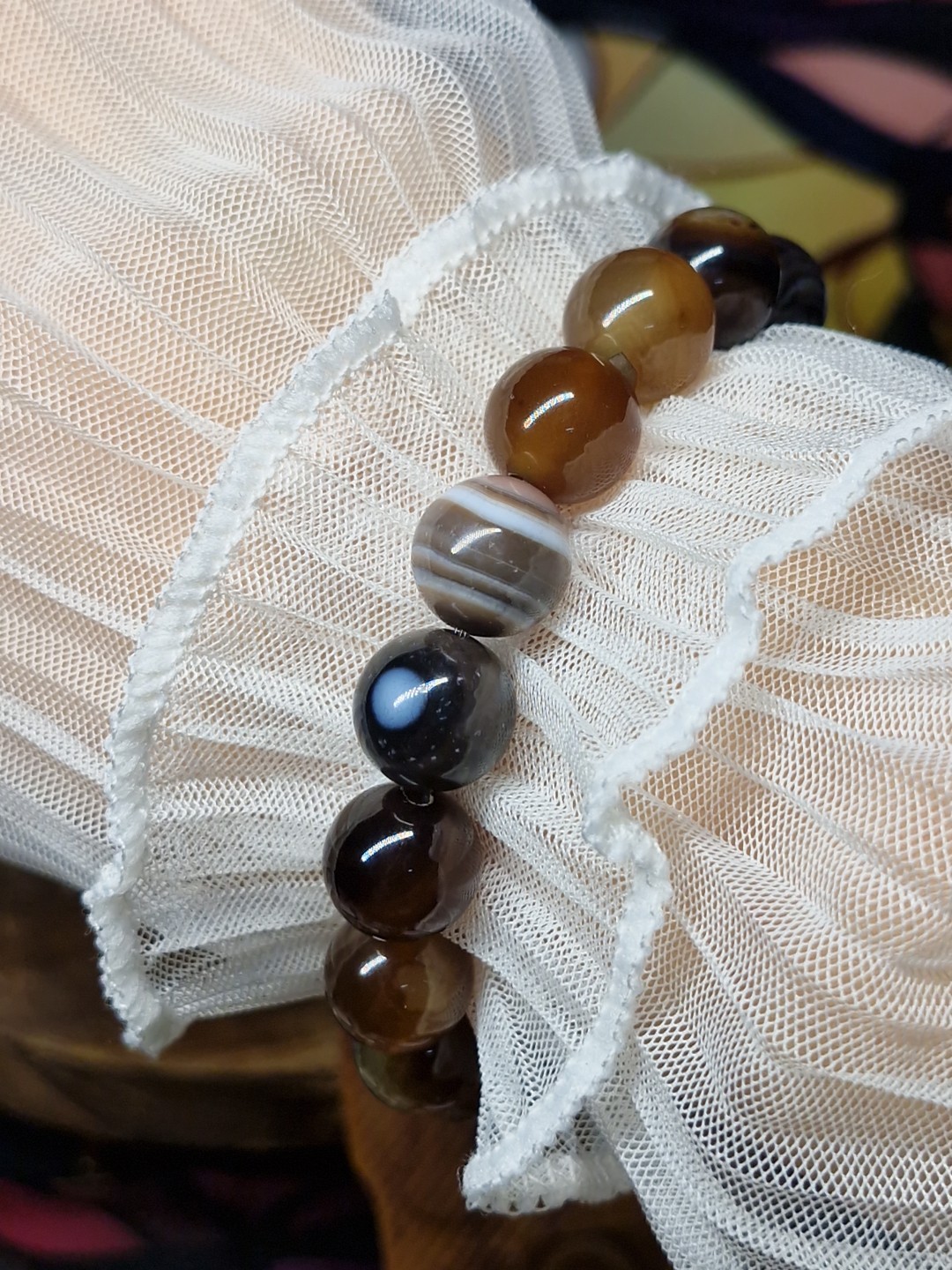 Botswana Agate Crystal Bracelet 12mm Genuine Bead Stretch Fit 19.2cm 1pc