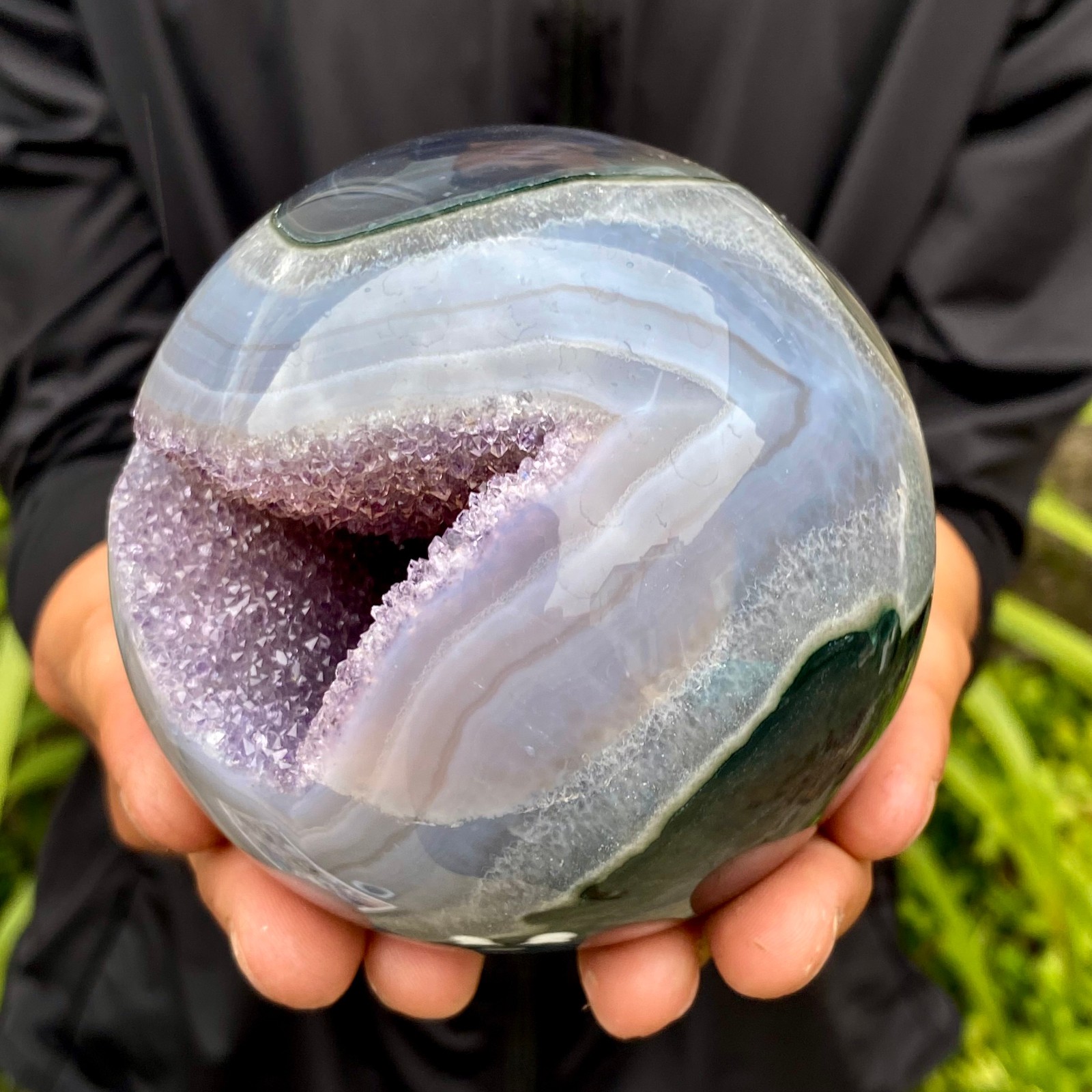 2.06LB Natural Amethyst Agate Ball Quartz Crystal Sphere reiki healing gem
