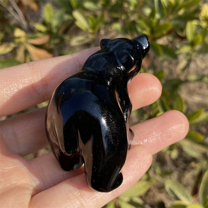 1pc Natural obsidian bear hand carved Quartz Crystal stone skull Reiki healing