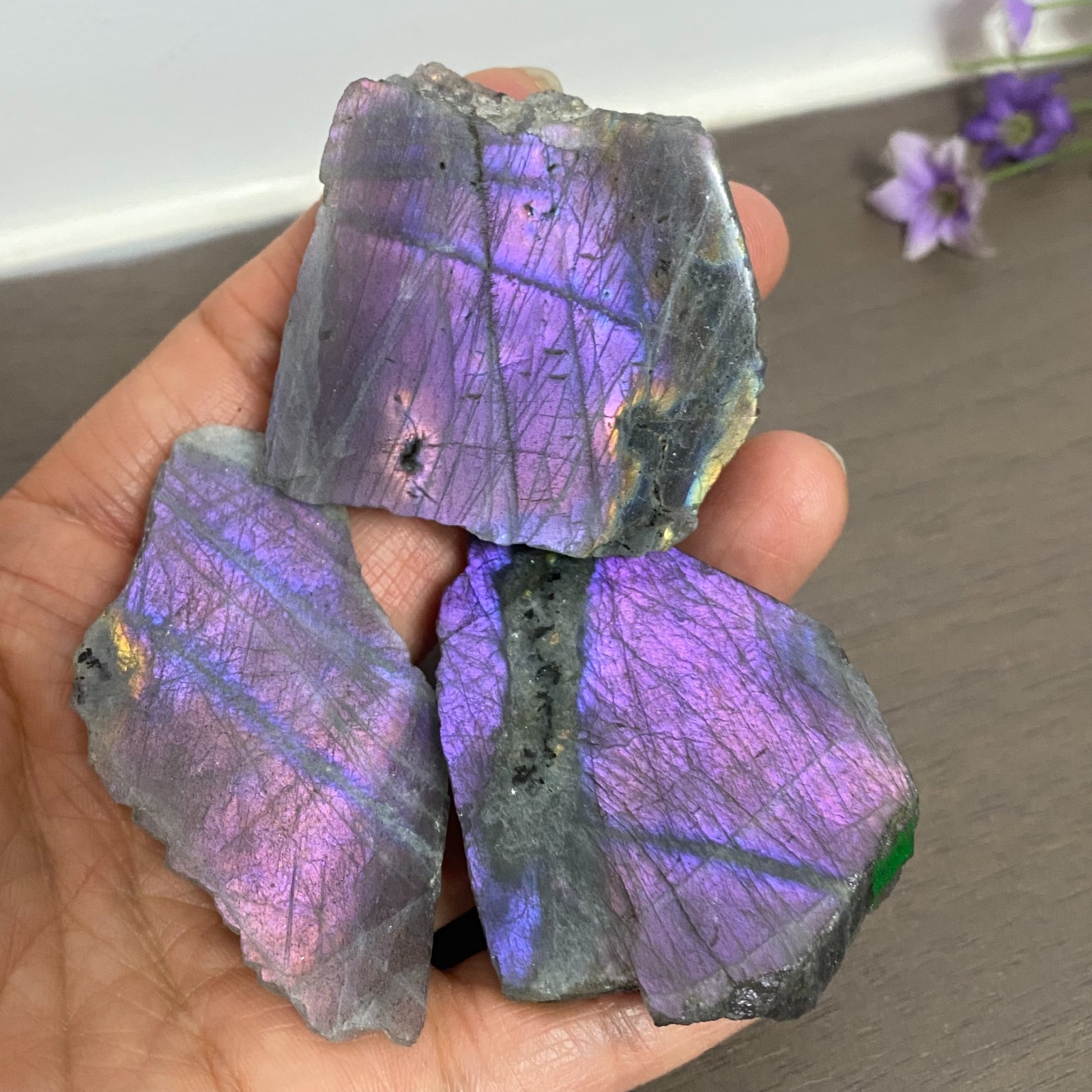 131g 3Pcs Top Labradorite Crystal Stone Rough Mineral Specimen Healing