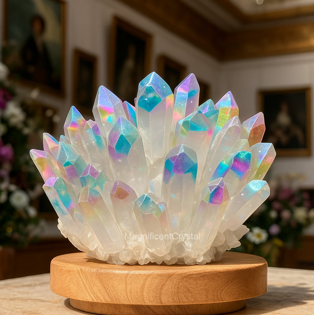 400G Rainbow Angel Aura Crystal Geode Cluster Mineral Specimen Home Art Decor