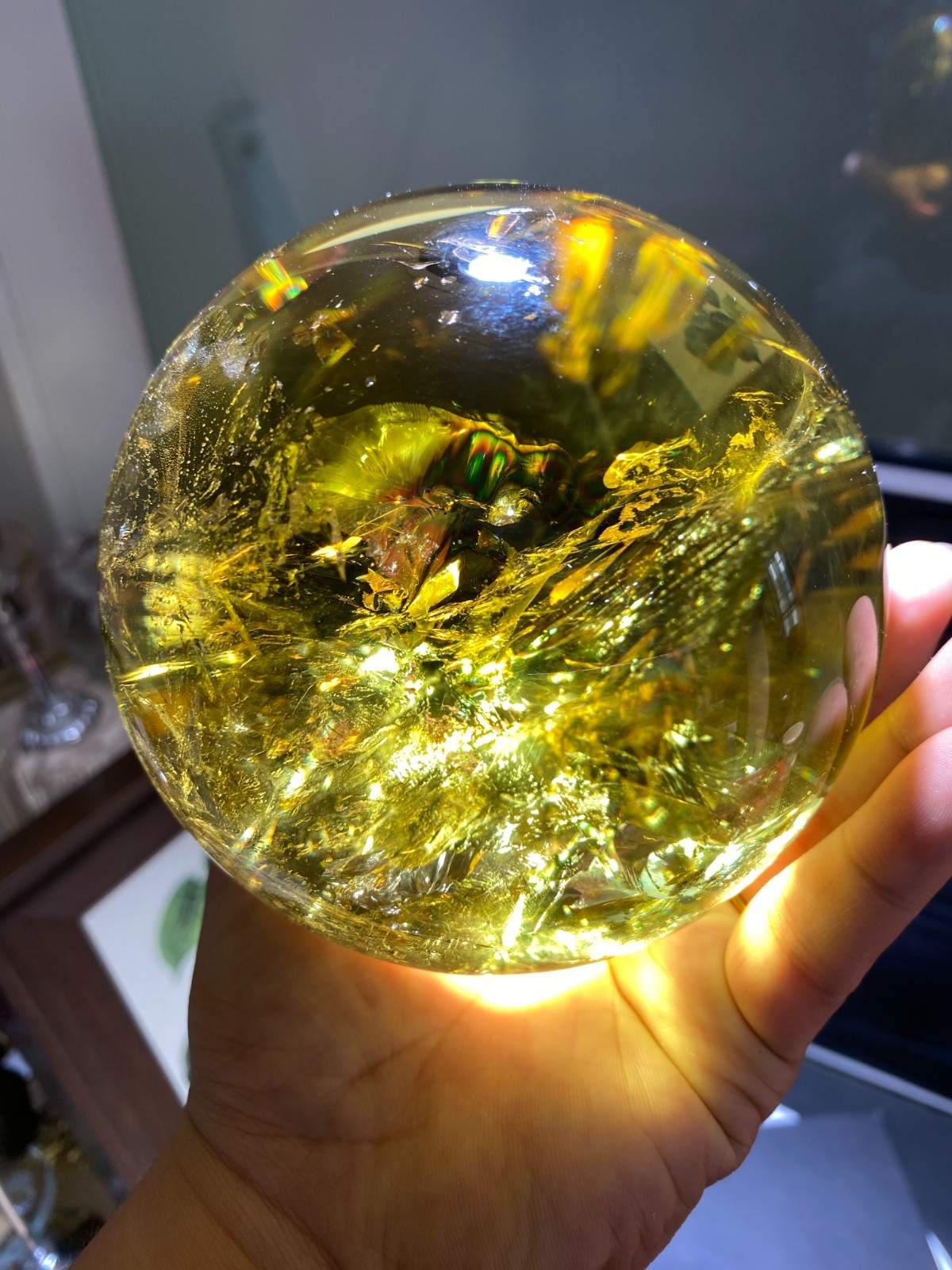 110mm TOP! Natural Rainbow Citrine ball carved Crystal Sphere reiki Heal Decor