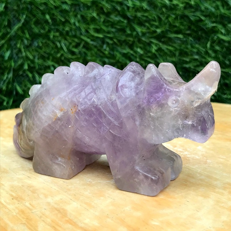 250G Natural Amethyst Crystal Hand Carved Triangle Dragon Healing