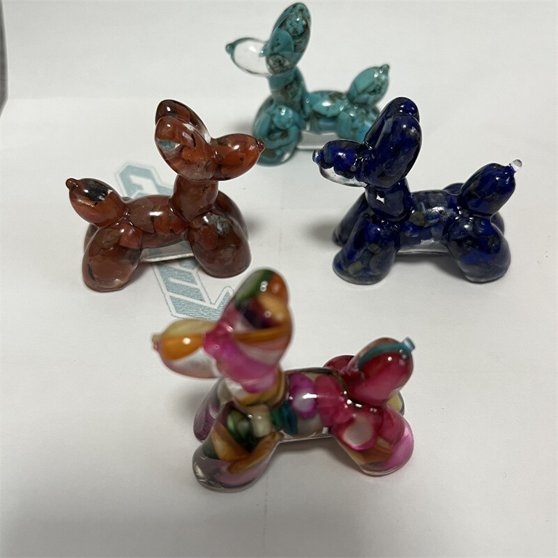 5pcs Natural Quartz Crystal Balloon Dog Healing Chip Stone Epoxy Resin Figurine