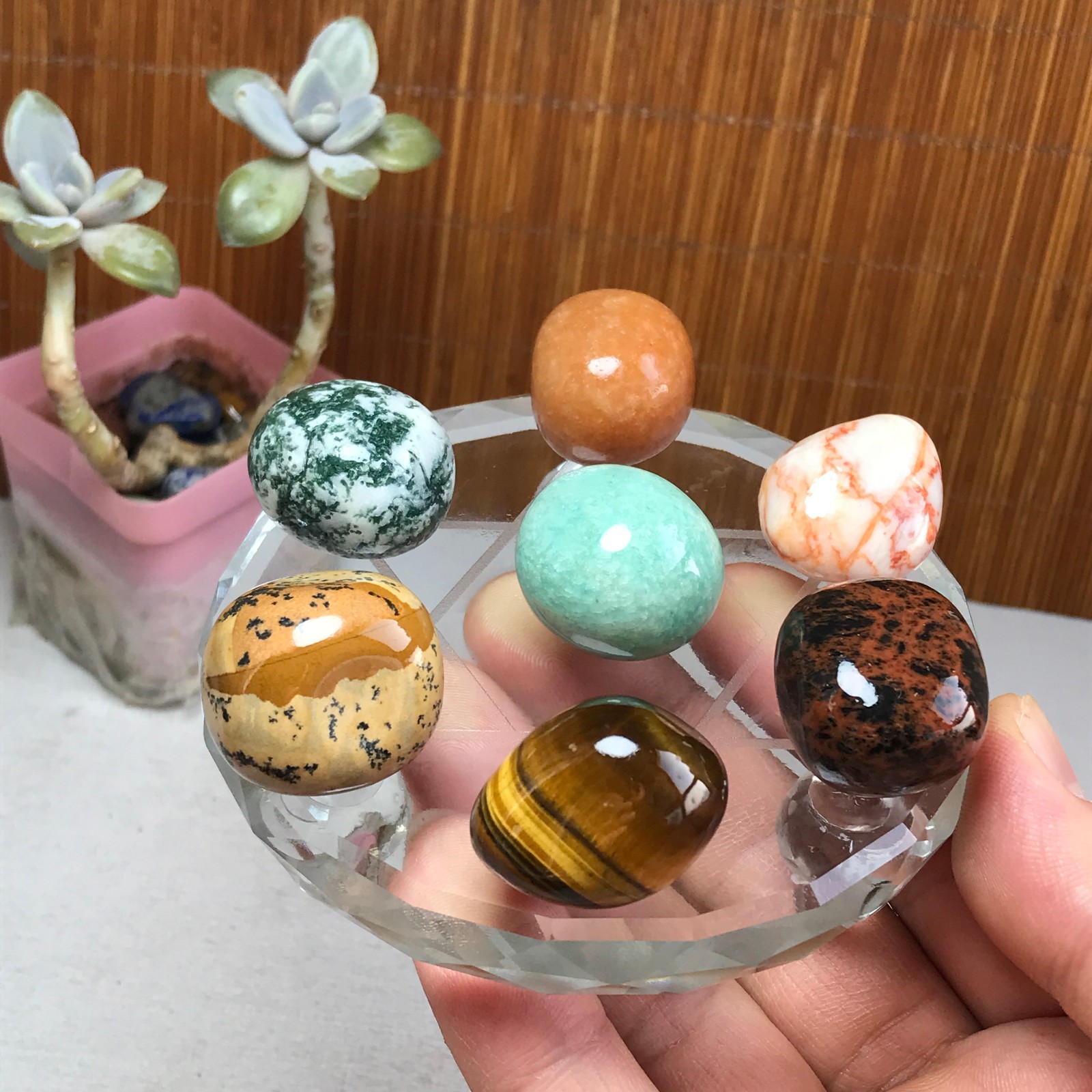 Natural seven different types of crystals Seven Star Array Specimen Base A3046