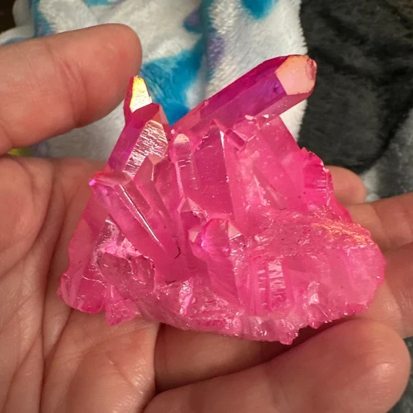 Titanium Angel Aura Quartz Geode Specimen Pink Crystal Cluster Desk Decor Gift