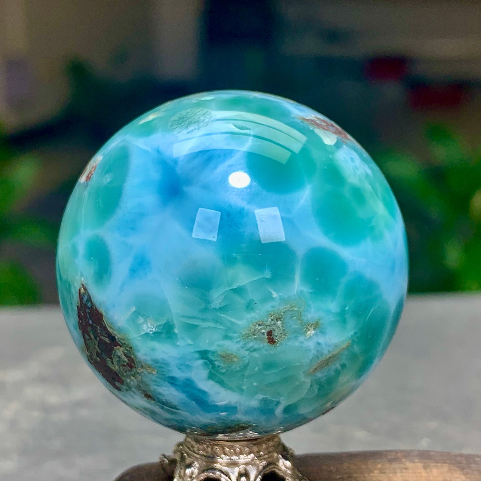 104G Natural larimar Gorgeous rough Crystal Sphere Ball Healing