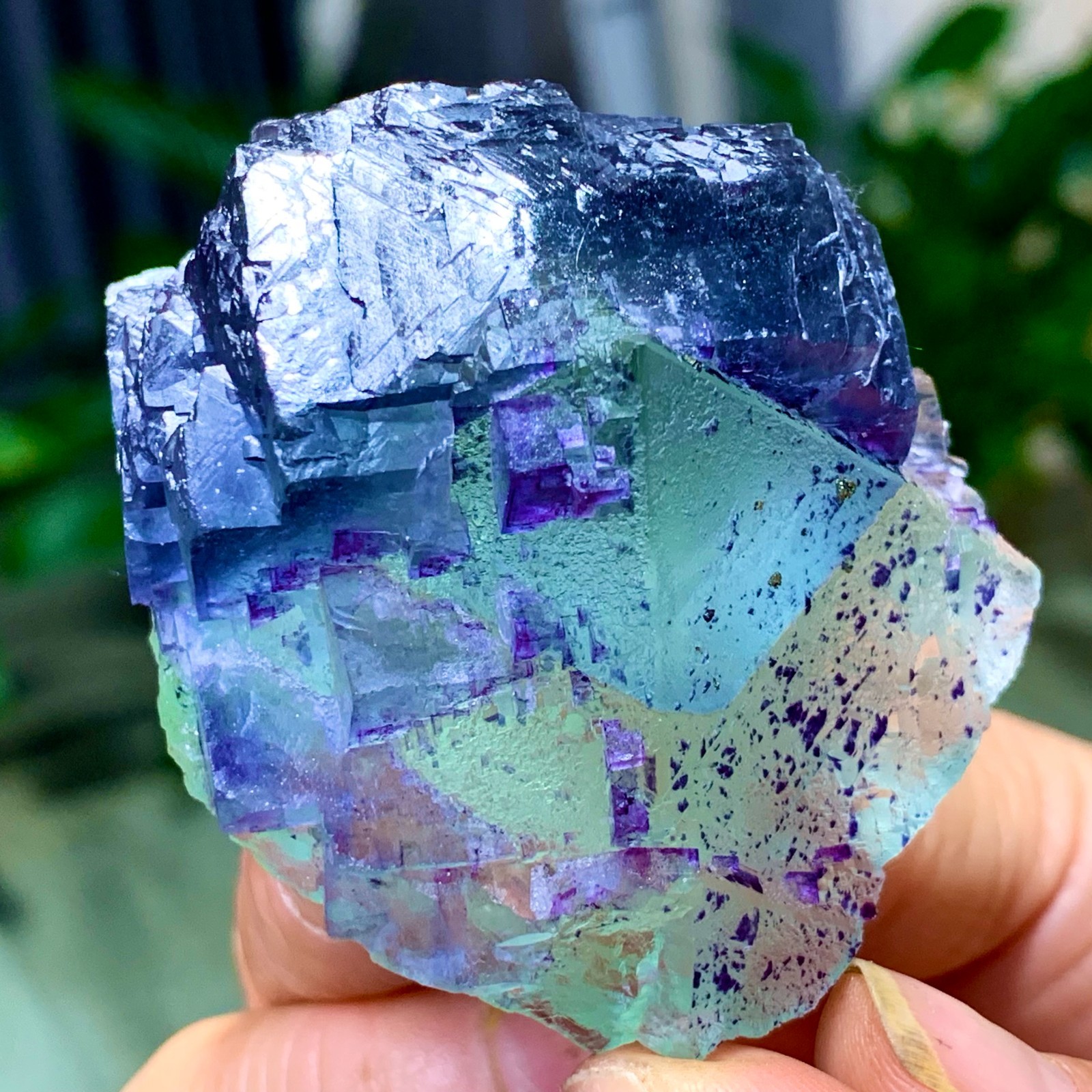 123G Rare transparent green purple cubic Zhejiang fluorite mineral sample