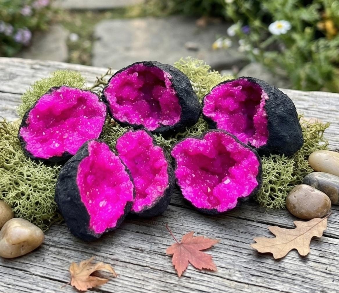 Matching Broken Quartz Aura Crystal Geode Pairs with Dyed Pink Coating Wholesale