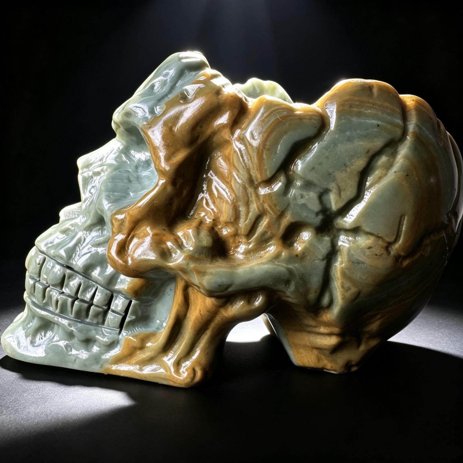 Hand Carved Songhua Stone Predator Skull Ashtray Gothic Sci-Fi Man Cave Decor