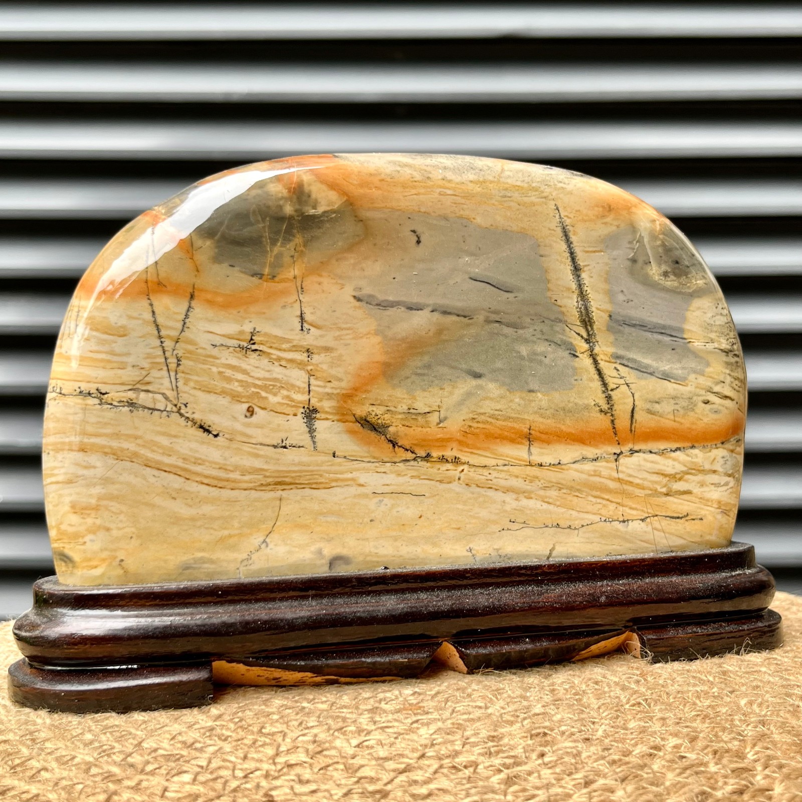 3 lb Landscape Stone Art Anniversary Gift Display w/ Wood Decor