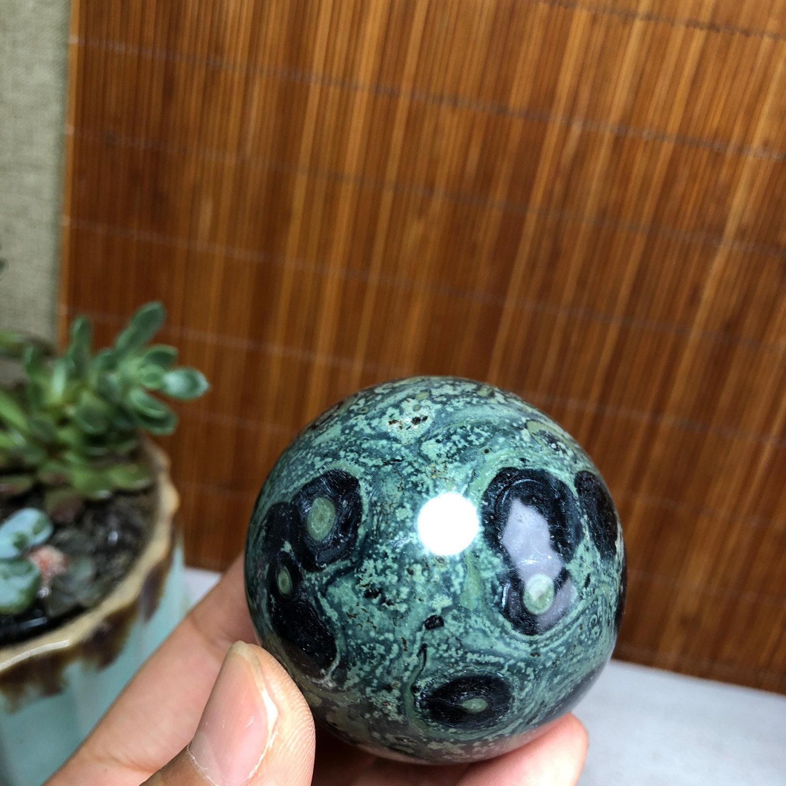 50mm NATURAL Green Kambaba jasper sphere ball quartz Crystal Healing 185g A6140