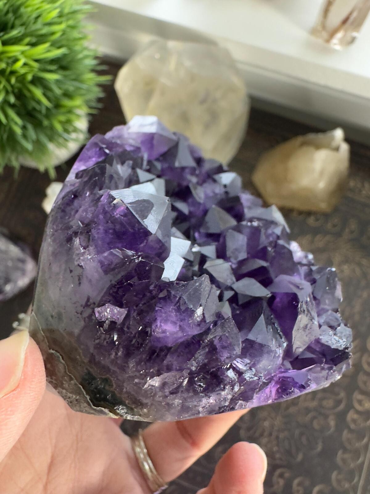 Amethyst Crystal Cluster Geode Dark Purple Standing Cut Base Mineral Specimen 33