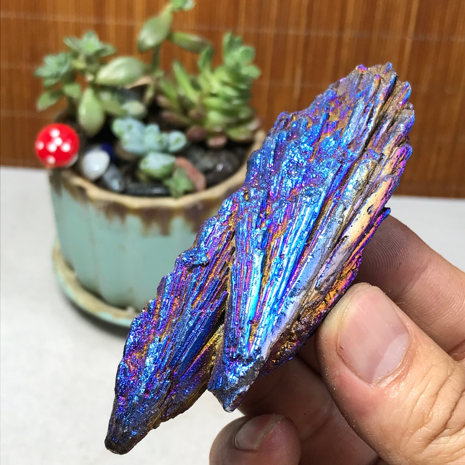 electroplated rainbow tourmaline rutilated uncut crystal specimen 62g A5567