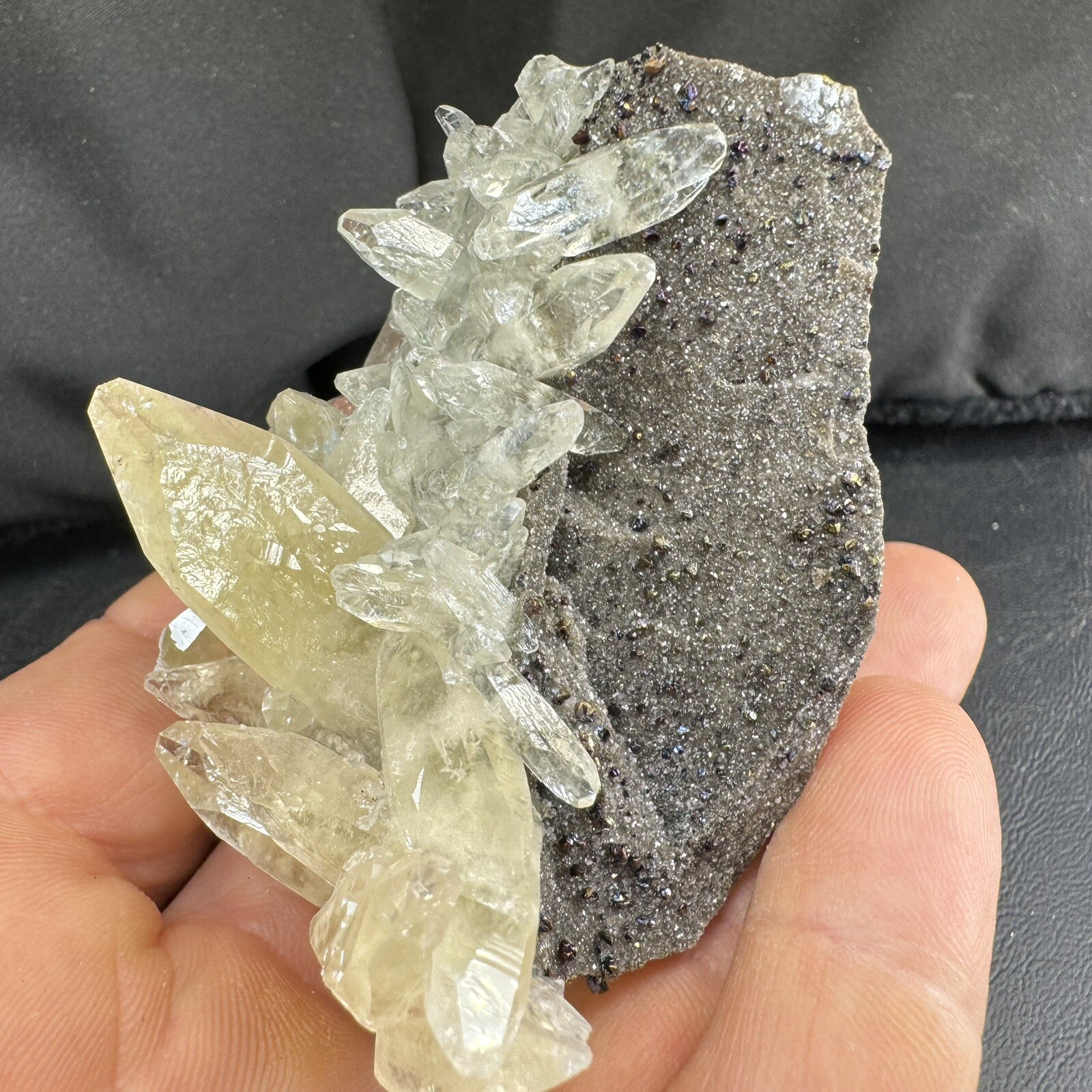 Golden Calcite Crystals with Chalcopyrite on Matrix / Missouri