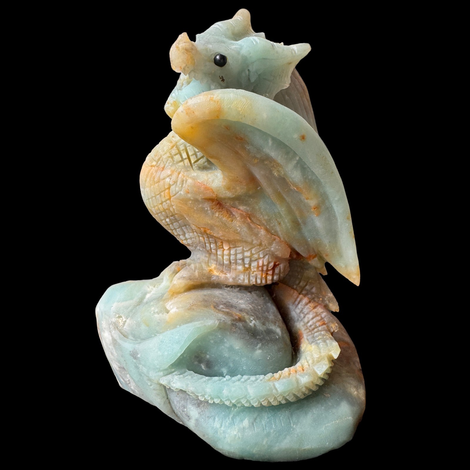 Hand Carved Natural Amazonite Dragon Sculpture Chinese Mythical Beast Desk Decor