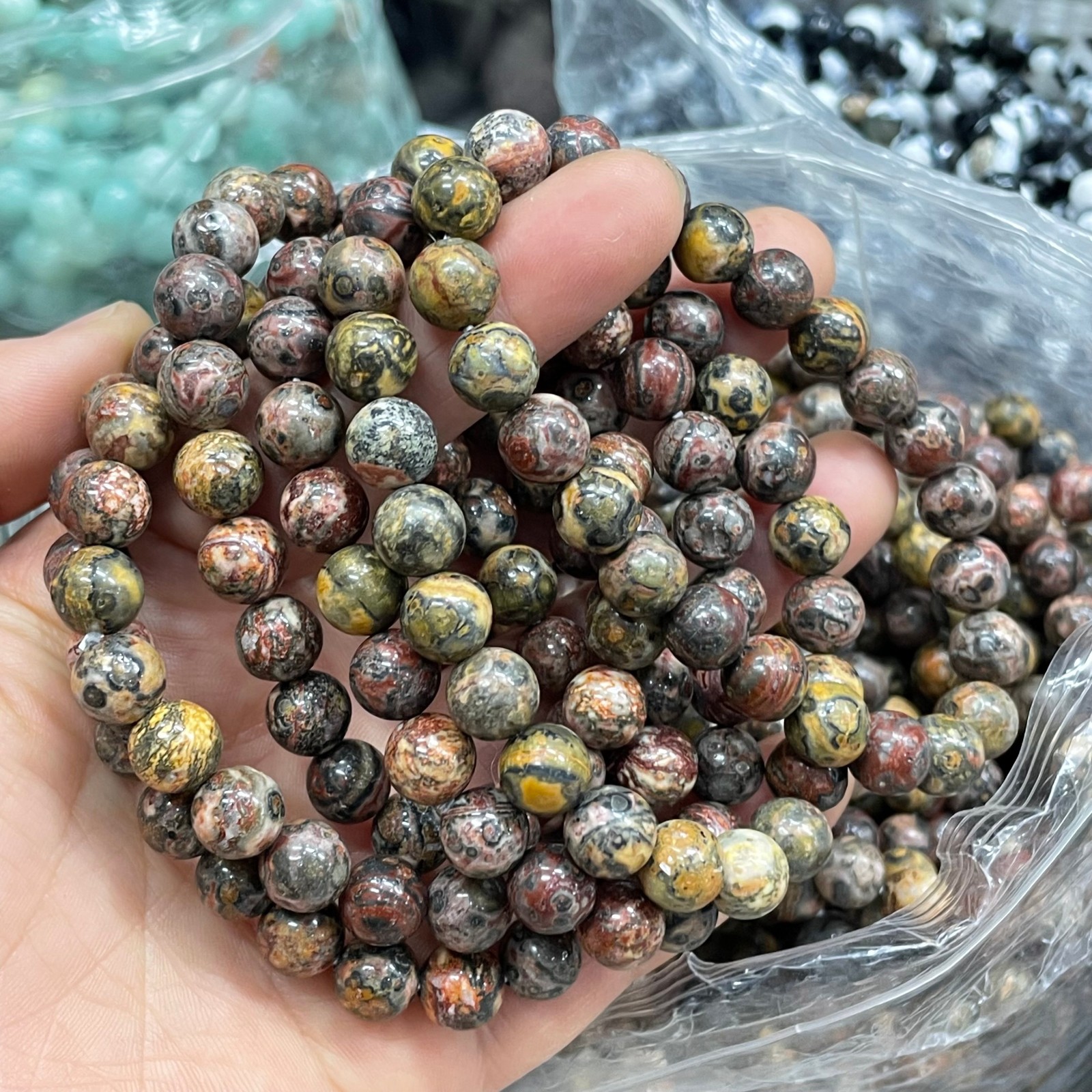 10Pcs 8mm Natural Leopard Jasper stone Quartz Crystal Stretch Bracelet
