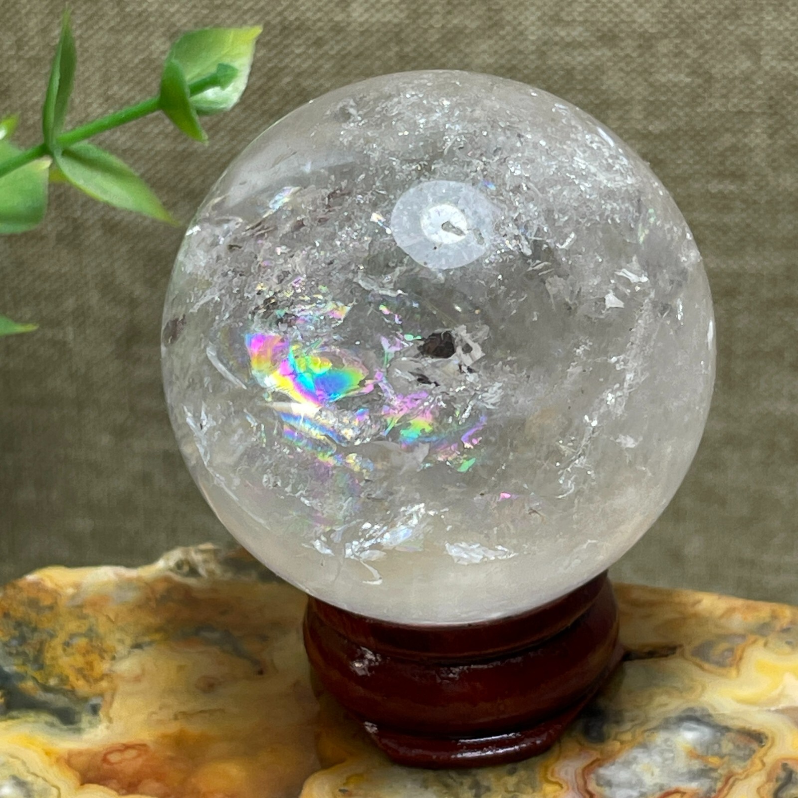 Natural White Crystal Clear Quartz Crystal Sphere Ball Healing rainbow 41mm A6