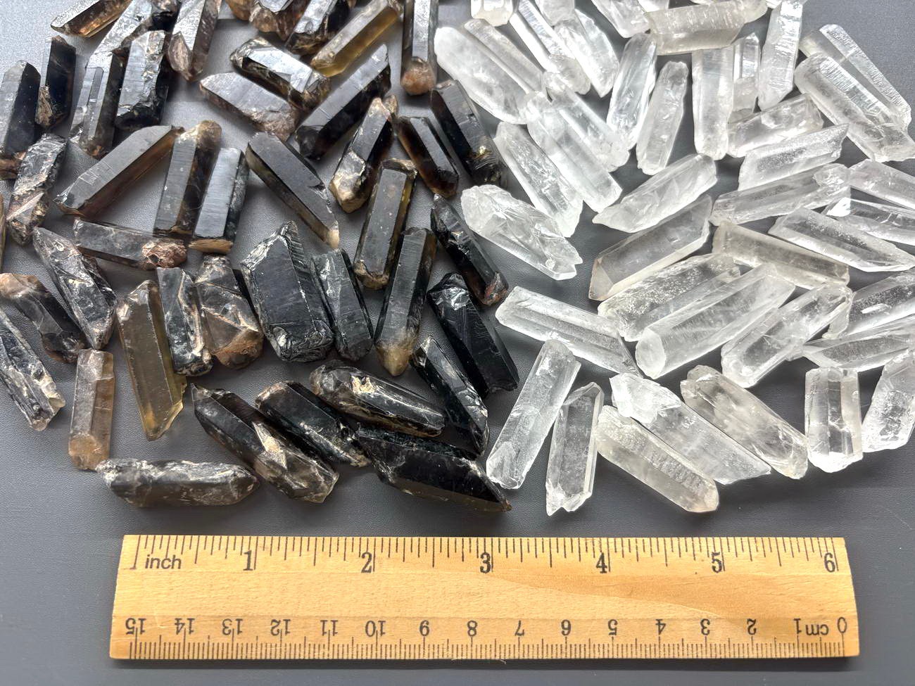 100pcs Bulk Mixed Clear & Smoky Quartz Crystal Shards Broken Terminated Wands