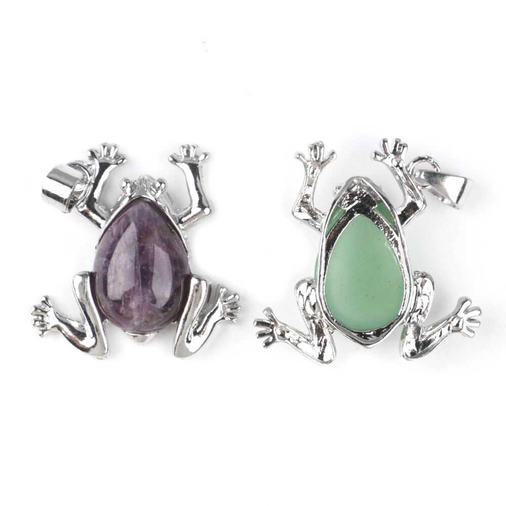 Mini Chakra Crystal Frog Pendants Bead Quartz Stone Energy Amulet Reiki Healing