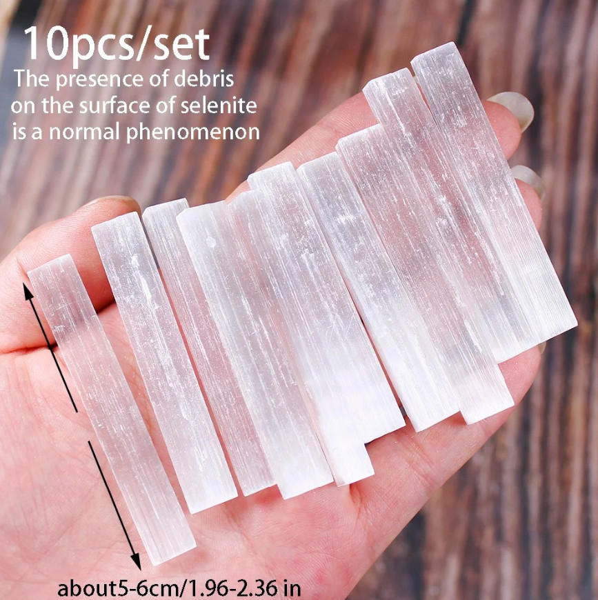 1set Natural Moroccan Selenite Bar – Crystal Plate & Quartz Mineral Healing Set