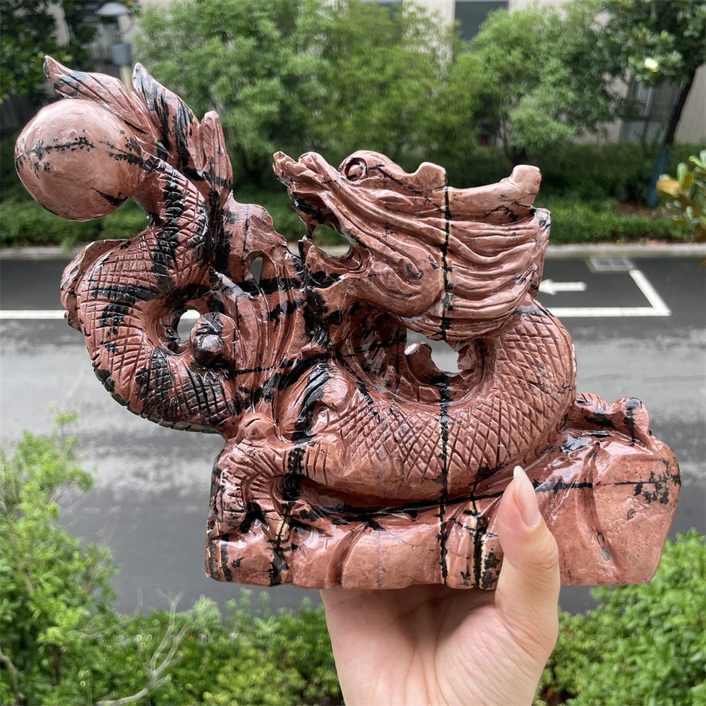 4.2LB 8.8″ A++Large Natural Picture Jasper Dragon Carved Crystal Statue Decor