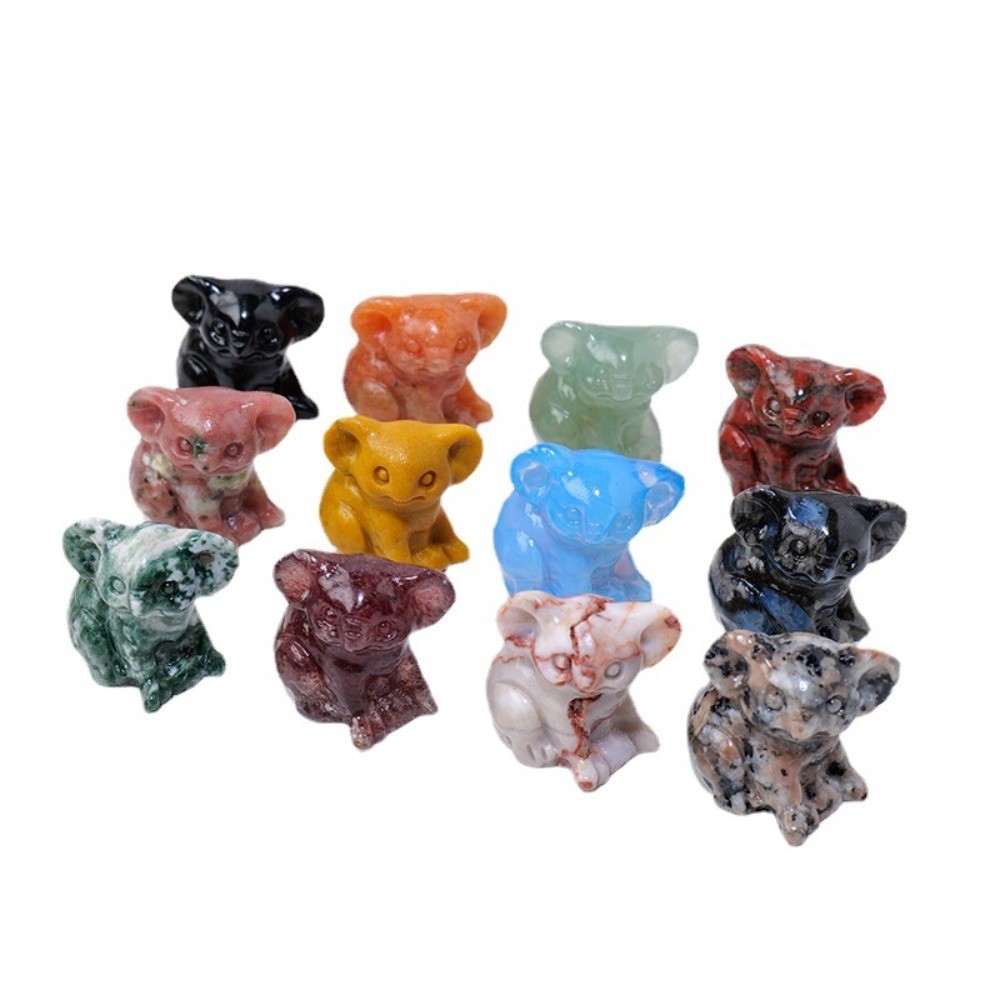Natural Mixed Crystal Koala Statue Carving Reiki Healing stone Decor Gift random