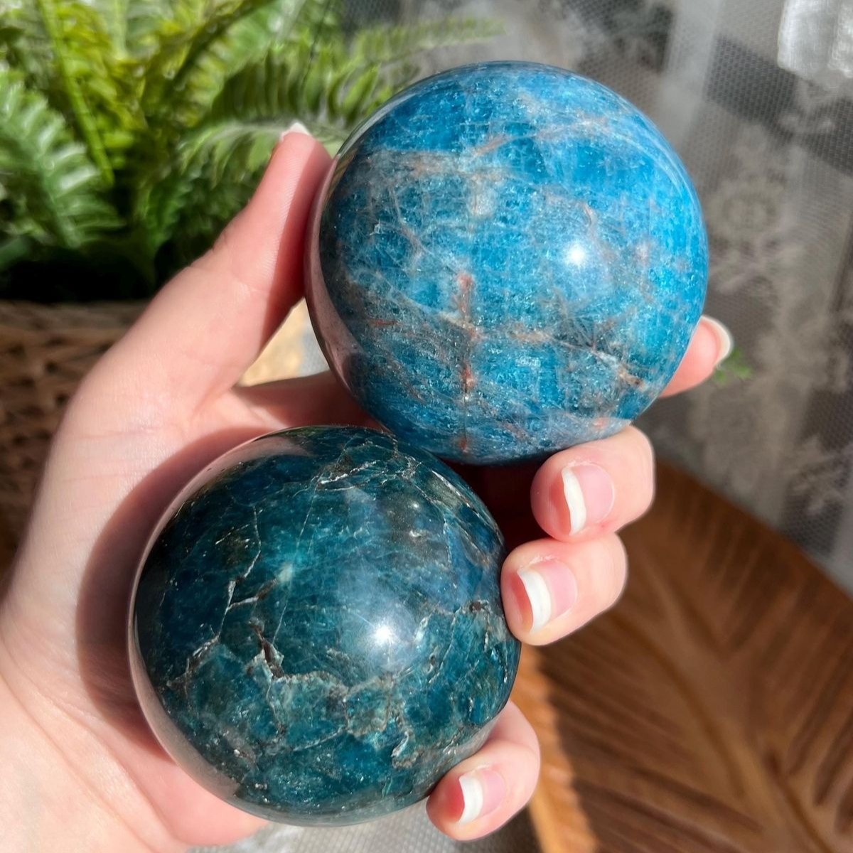 Random Flashy Blue Apatite Crystal Sphere Quartz Ball Healing Decor Gift Reiki
