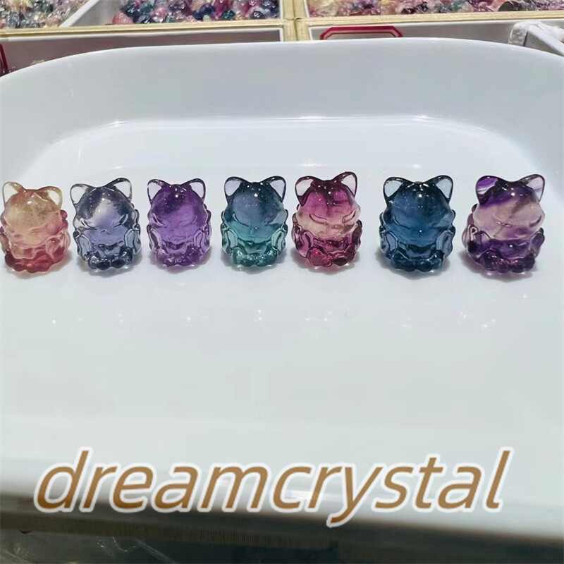 100pc Random Natural Fluorite Crystal Skull Mini Carved fox Skull Quartz Healing