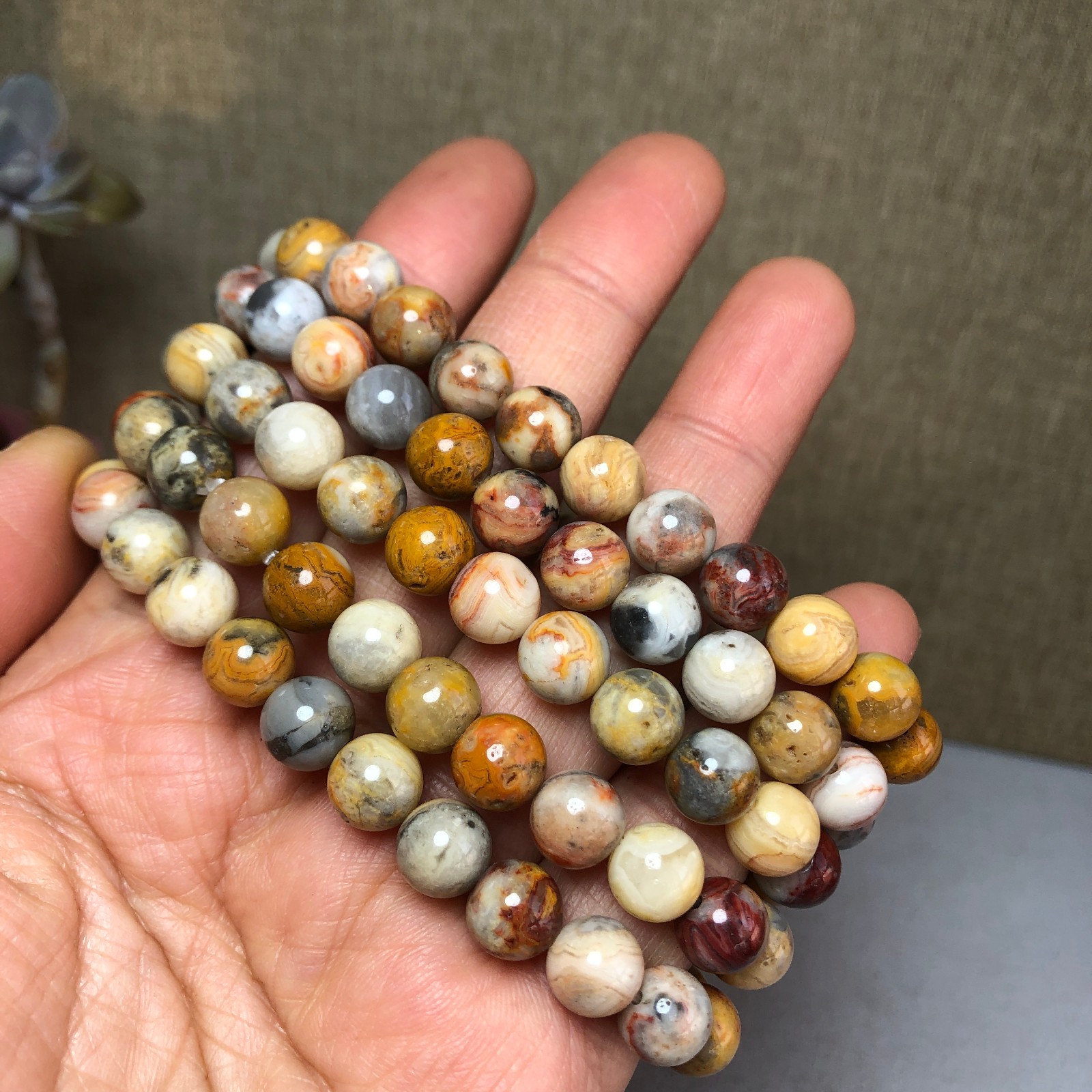 5pcs wholesale Natural mix agate Quartz chain beads bracelet 8mm A2784