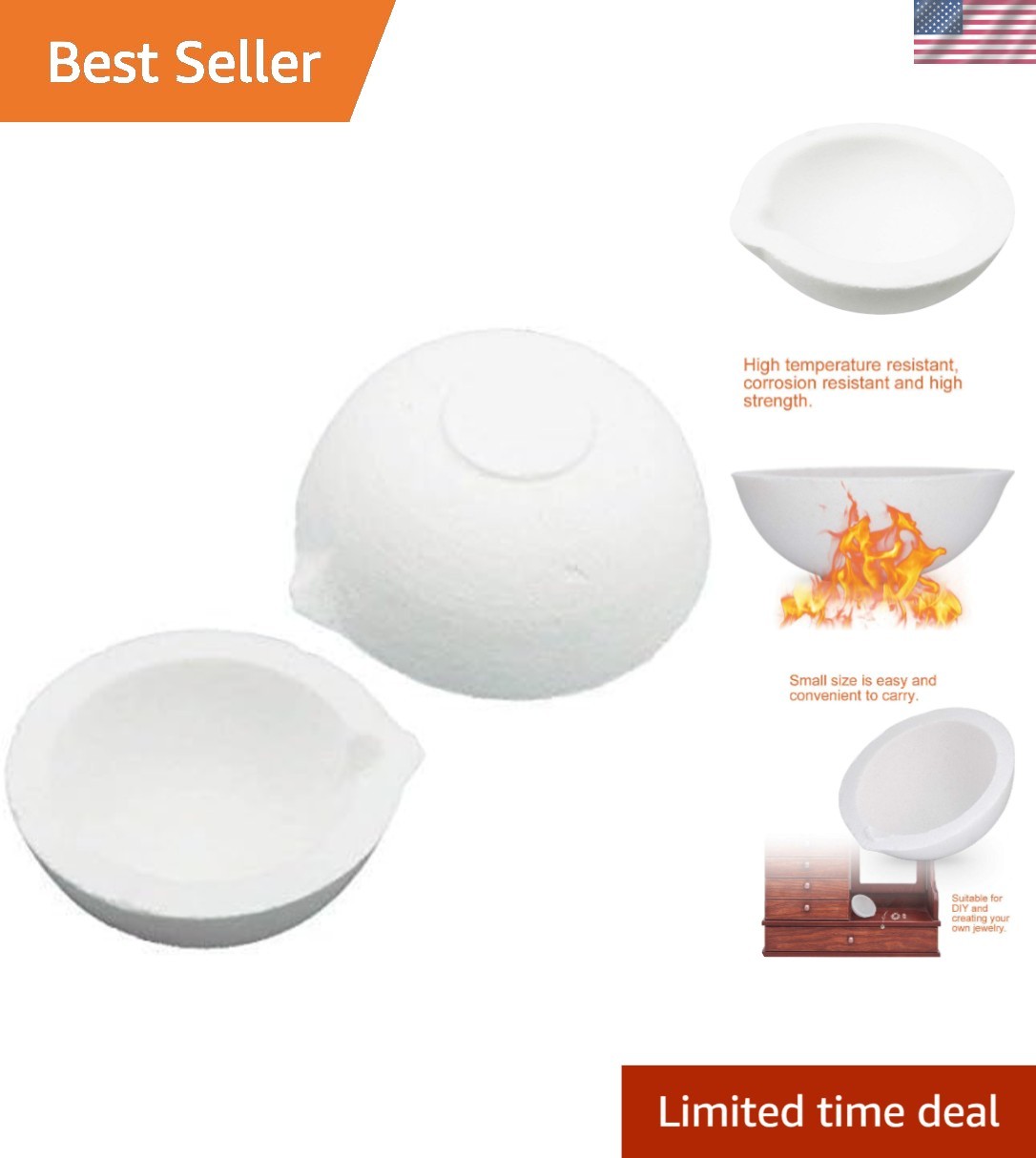 Ceramic Melting Crucibles, 2pcs Quartz Silica Bowls for Enhanced Metal Casting