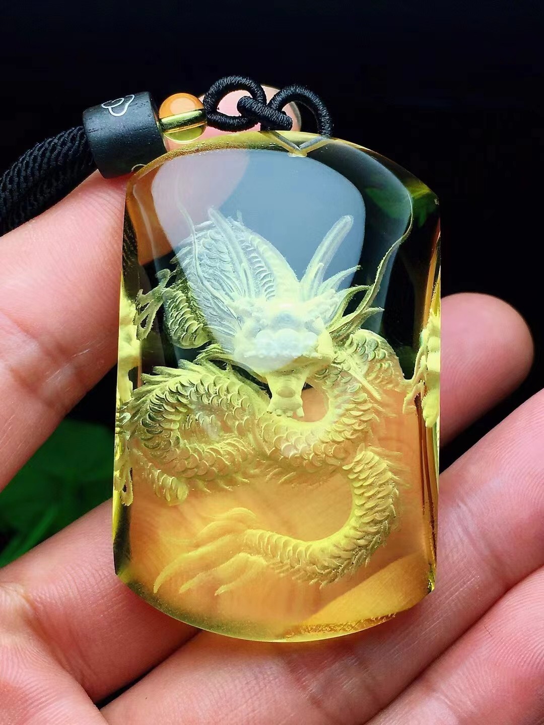 Genuine Natural Yellow Citrine Quartz Carved dragon Pendant