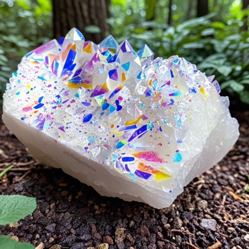 2025RARE Titanium Angel Aura Rainbow Cluster Geode Quartz Crystal Specimens
