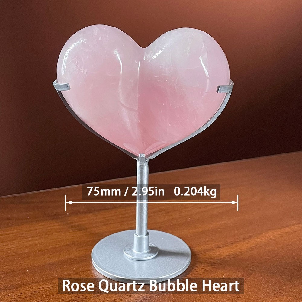 Natural Rose Quartz Bubble Heart Healing Crystal Stone With Free Stand 204g