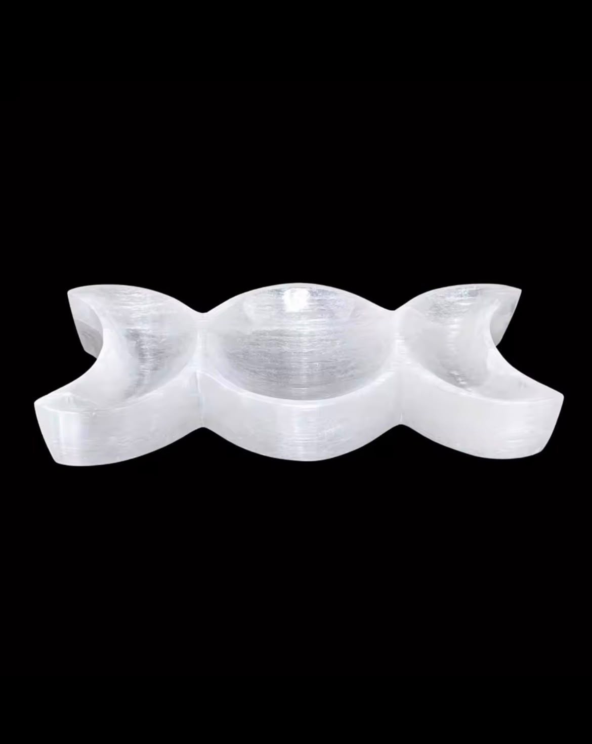 Selenite Triple Moon Bowl Smudge Dish Polished Crystal Cleansing Candy Bowl