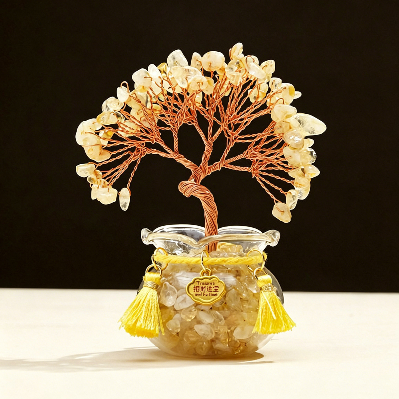 Natural Citrine Money Tree Ornament, Lucky Desktop Crystal Tree Decor for Home &