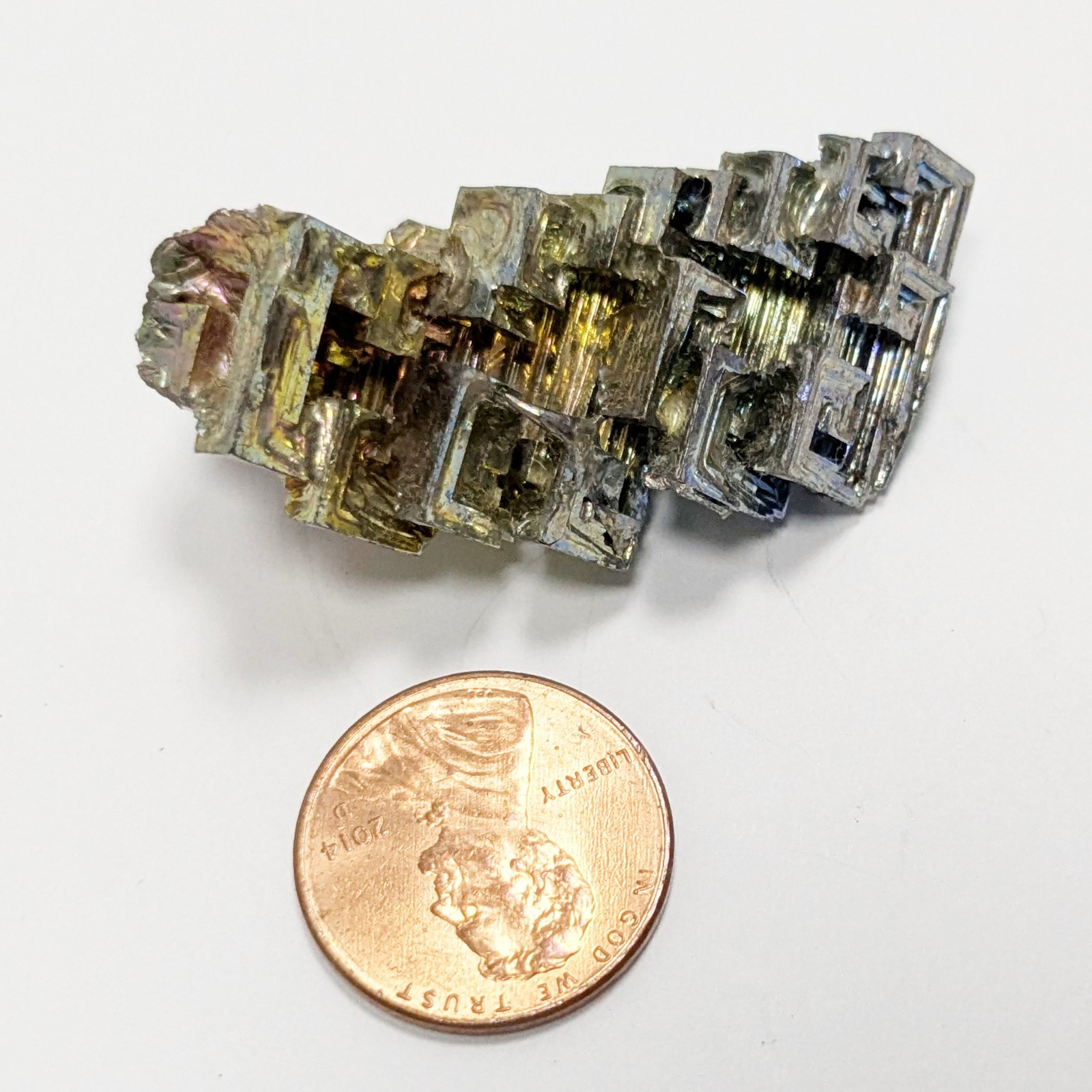 Bismuth rainbow iridescent crystal cluster mineral specimen 27 grams 44mm long