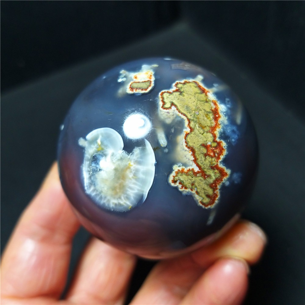 RARE 175.6G Natural Polished colorful Banded Agate Tourmaline Ball Healing A4698