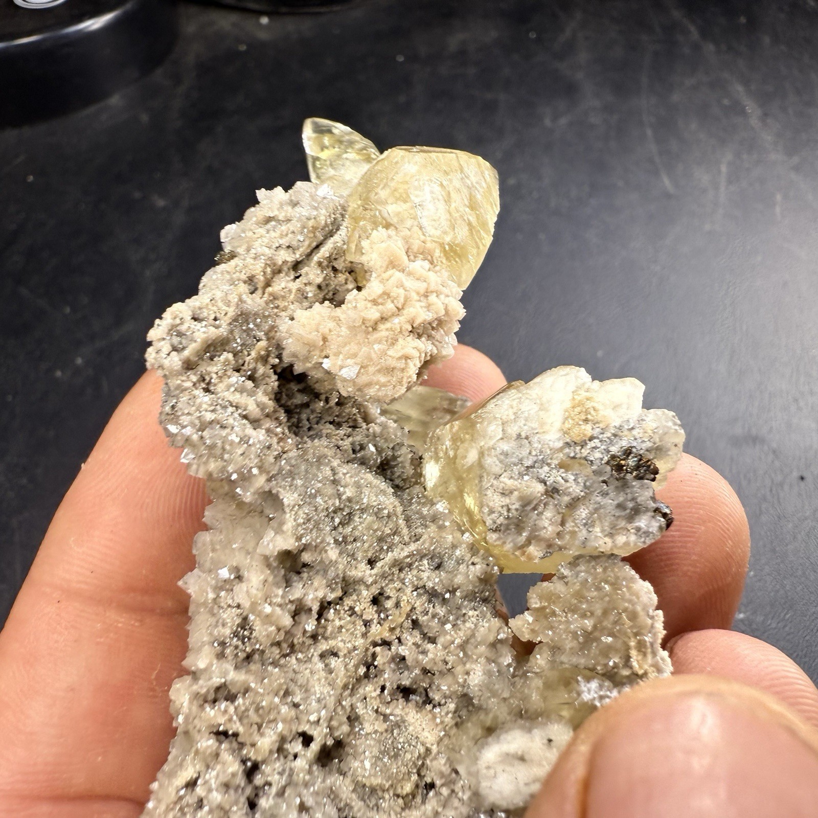 Golden Calcite Crystals on Chalcopyrite Dolomite Pyrite Matrix / Missouri
