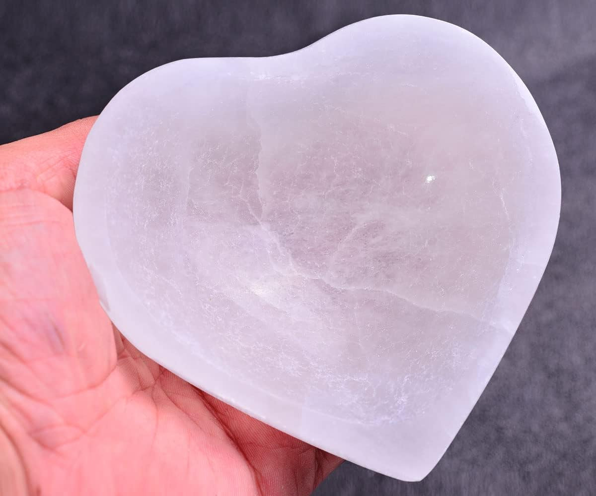 5.5″ Hand Carved Selenite Bowl Heart Shape Moroccan Selenite Crystals for Cleans