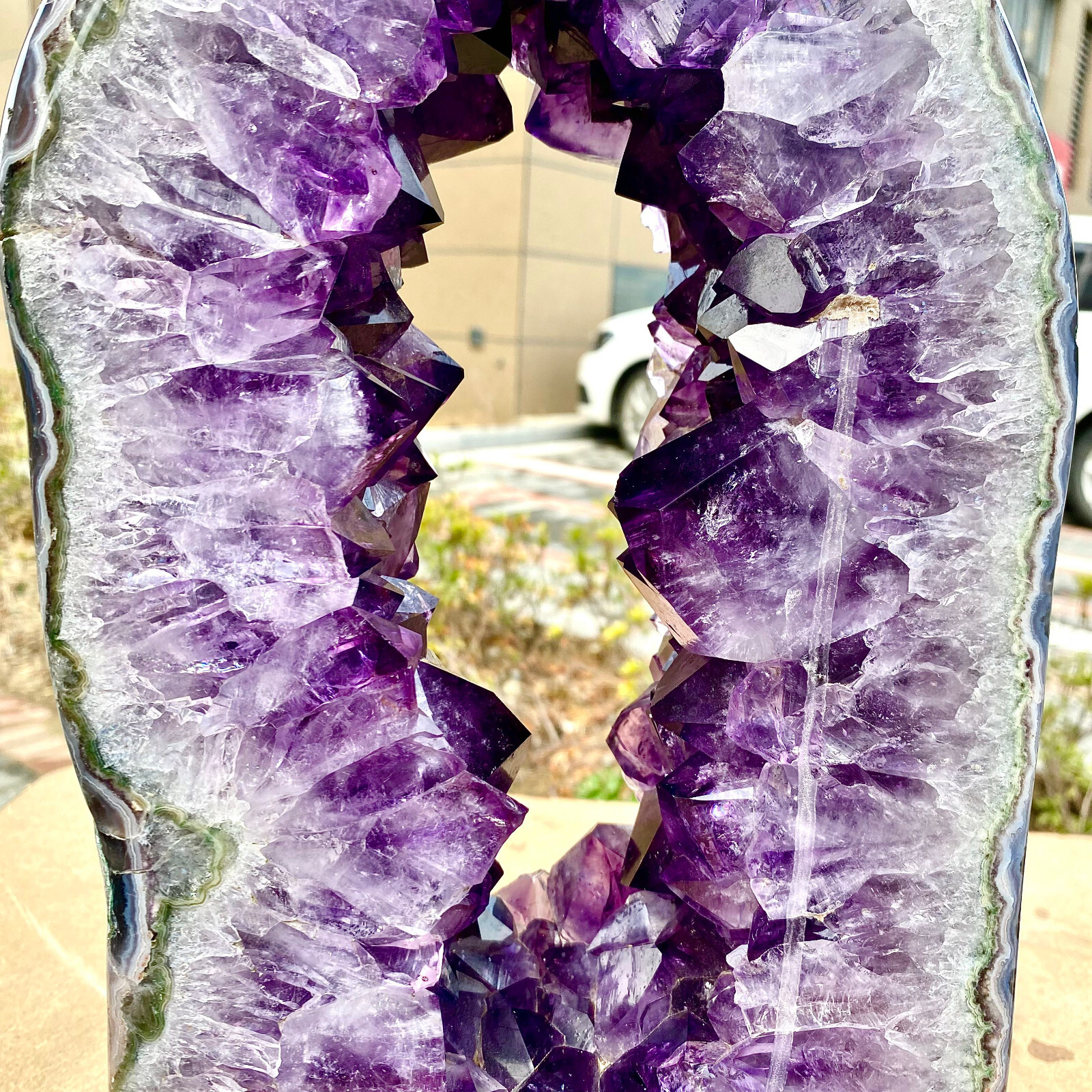 18.44LB Natural Amethyst Cave Crystal Slice Crescent shaped Hand Cut Repai
