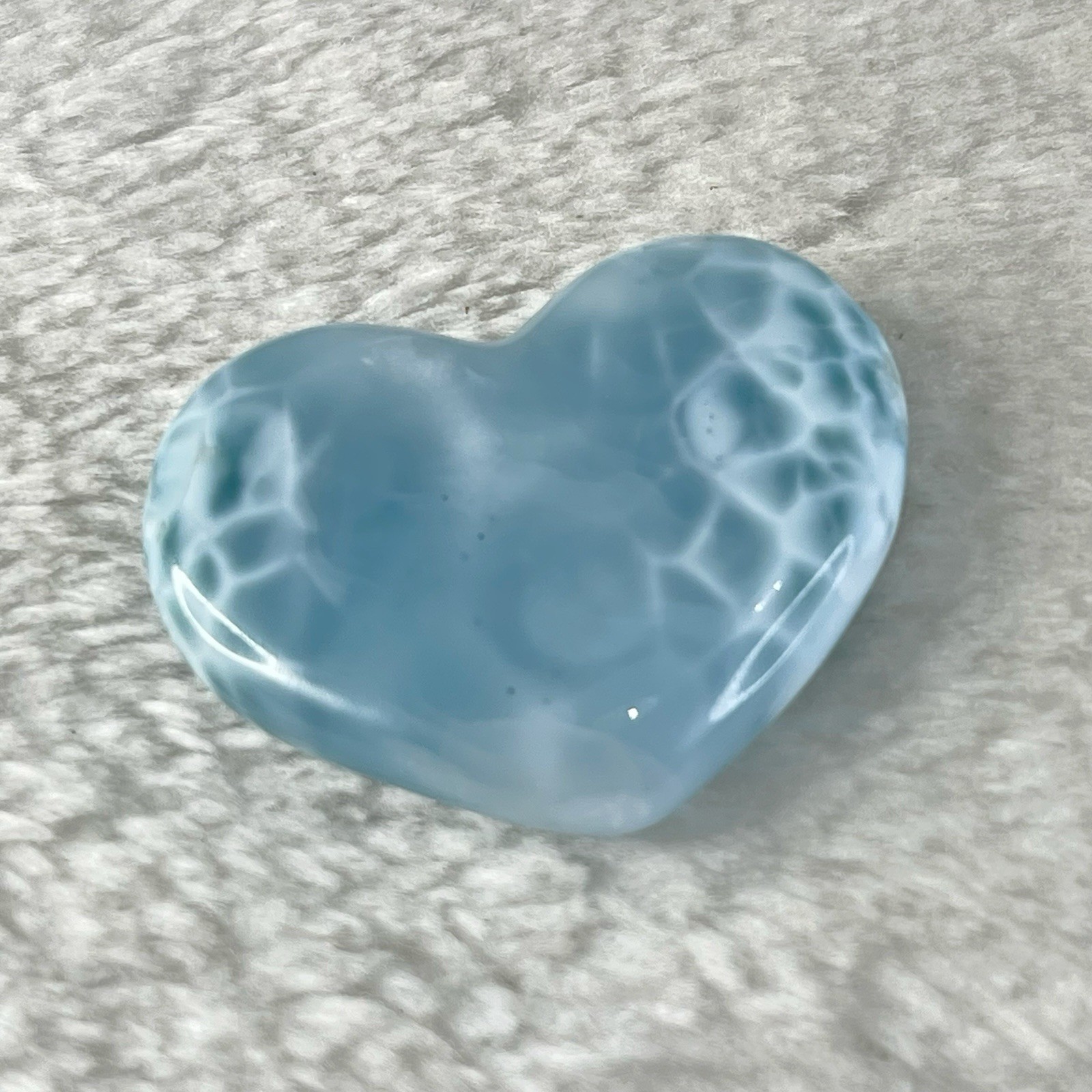 50g Larimar Heart Palm Stone, AAA+ Premium Translucent Ocean Blue Gemstone