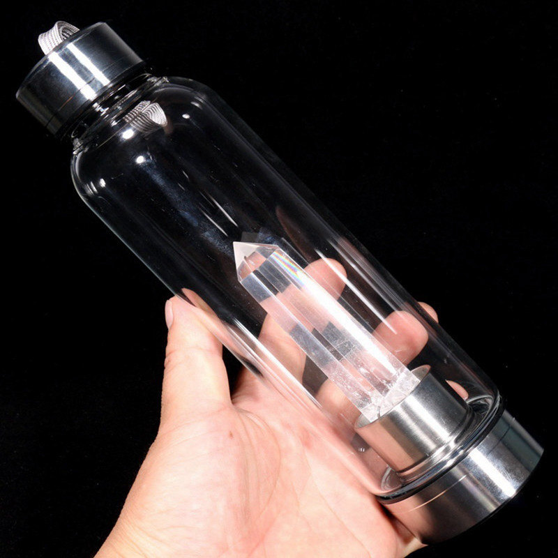 Natural Clear Quartz Crystal Elixir Water Bottle Healing Stone Wand Obelisk Cup
