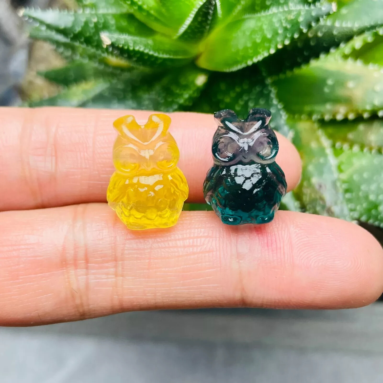 5pc Natural fluorite Carved mini owl crystal quartz crystal reiki healing