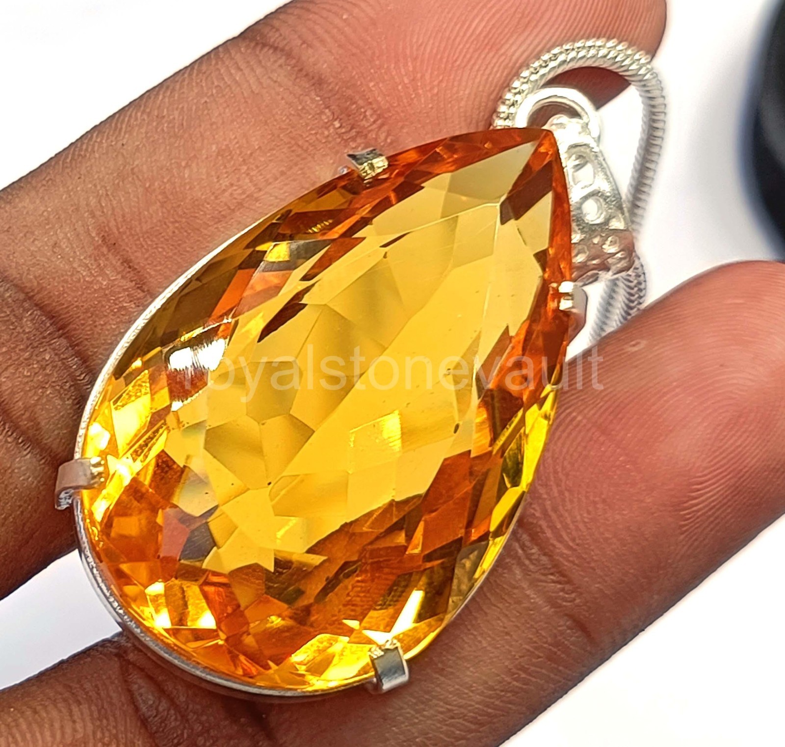 100.5Ct Natural Yellow Sapphire Pendant Pear Shape 925 Silver IGL Certified 5JOY
