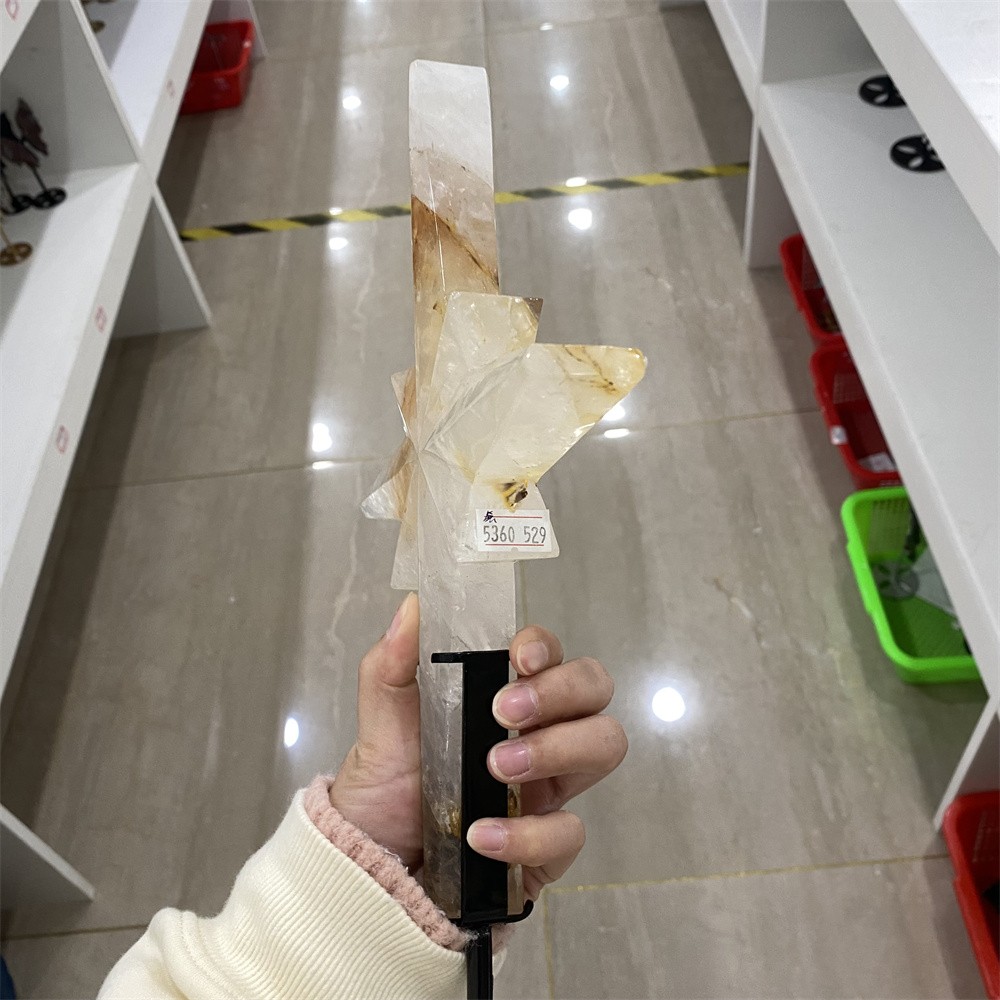 2.7LB 10.2″Natural Golden Healer Star Statue Quartz Crystal Heal Handcraft